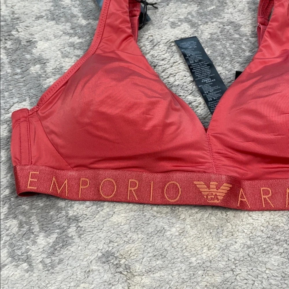 NWT Emporio Armani Underwear Padded Triangle Bralette Bra Rust Red Sz M